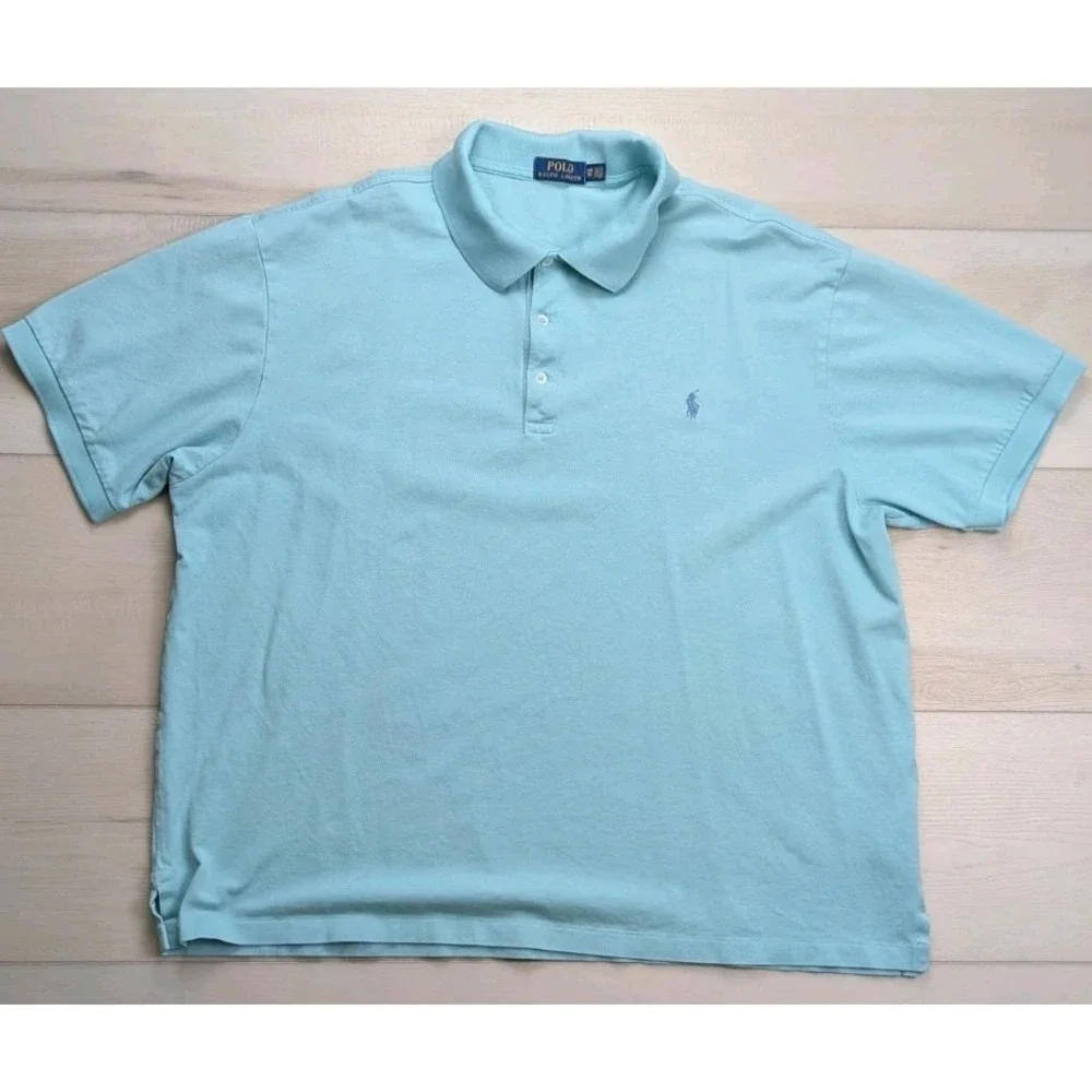 Polo Ralph Lauren Polo Shirt Mens 2XB‎ Big Light Blue Preppy Pony Short Sleeves